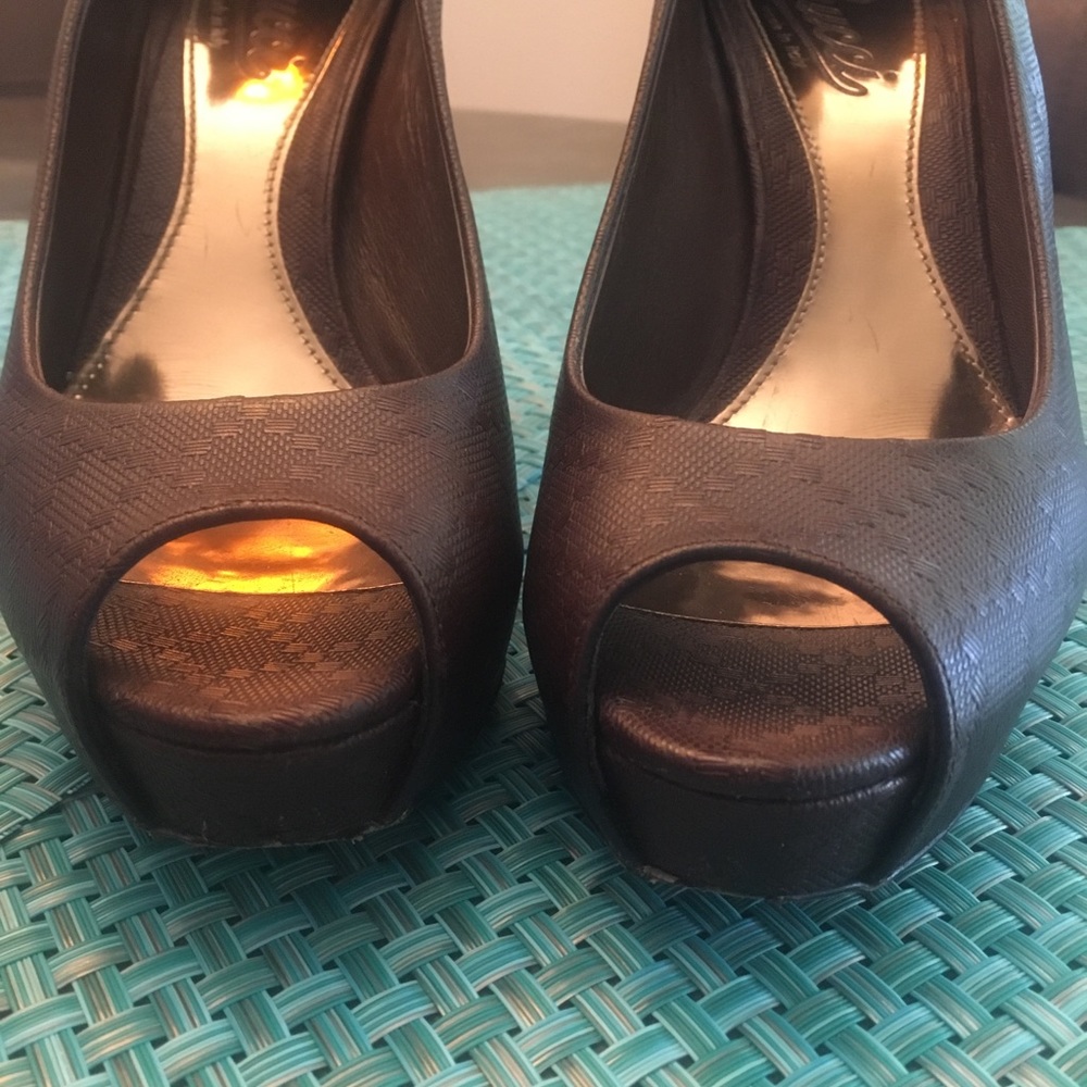 Gucci peep toe brown leather platform heels - Picture 7 of 8